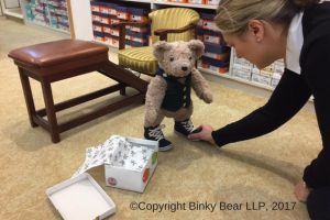 Binky Bear finds the perfect pair of boots