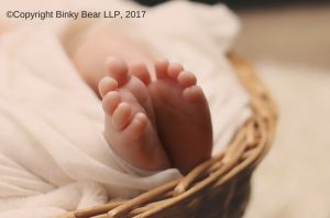 Binky Bear photo of new-born's feet