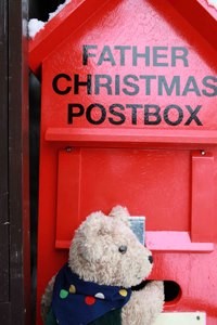 Binky Bear and the red post box in Alresford